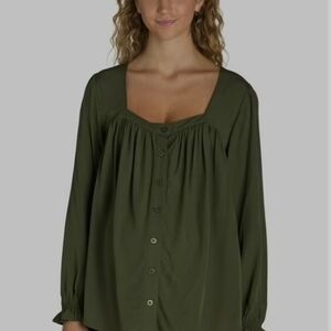 Time and Tru Green Long Sleeve Relaxed Blouse